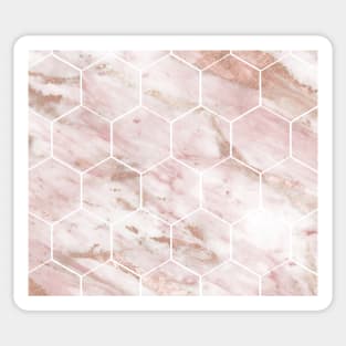 Pink marble with rose gold accents - hexagons Sticker